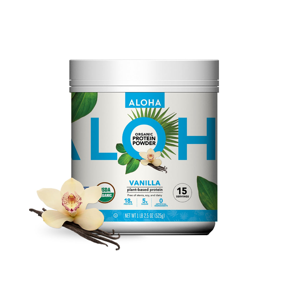 ALOHA Organic Plant Based Protein Powder, Stevia Free, Chocolate, 19.6 oz, 15 Servings
