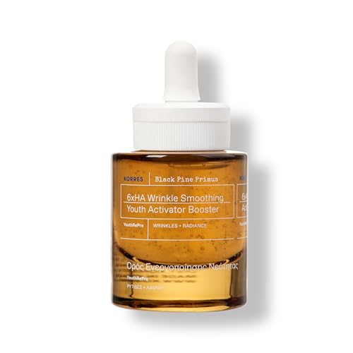 KORRES Black Pine Primus 6x Hyaluronic Complex Serum, Lightweight Wrinkle-Smoothing Water Gel, Vegan Face & Neck Hydration with Pine Bud Extract, 1.01 fl oz