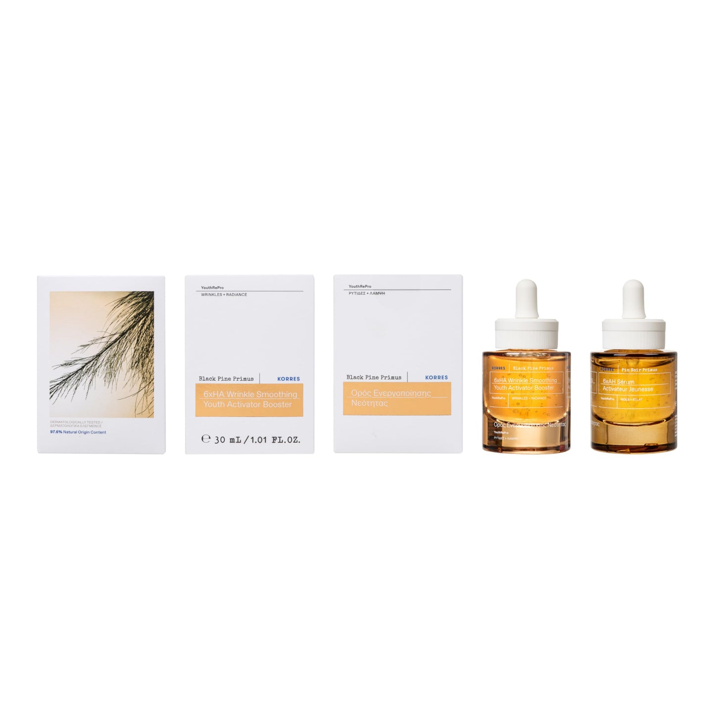 KORRES Black Pine Primus 6x Hyaluronic Complex Serum, Lightweight Wrinkle-Smoothing Water Gel, Vegan Face & Neck Hydration with Pine Bud Extract, 1.01 fl oz