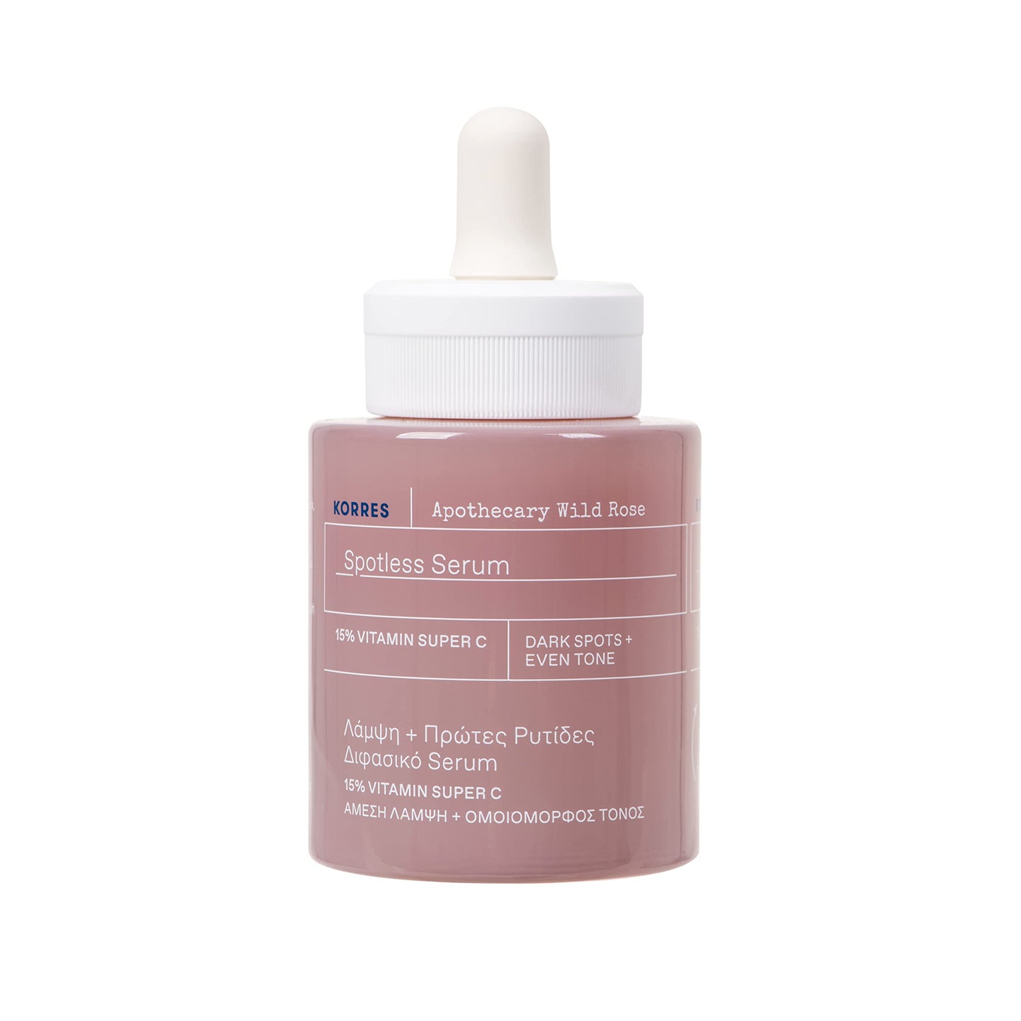 Korres Apothecary Wild Rose Spotless Serum, 15% Vitamin C with Wild Rose Oil & Antioxidants, Vitamin C Serum for Radiance & Skin Tone, Daily Skin Care for Women & Men, 1.01 fl oz