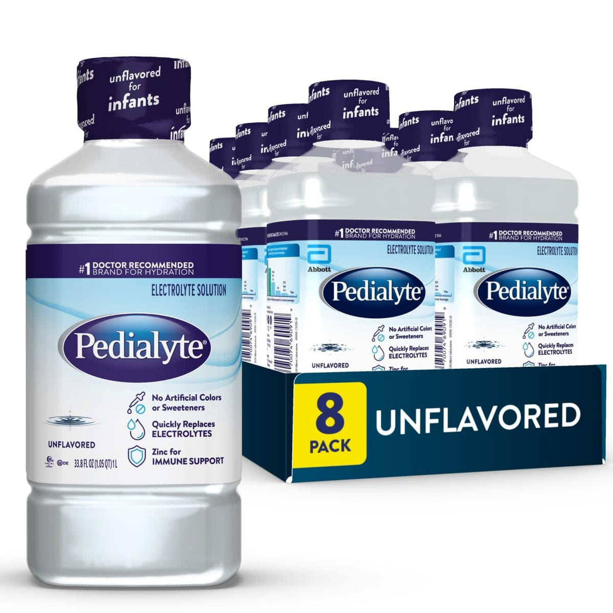 Pedialyte Electrolyte Drink , Hydration Drinks for Kids & Adults, Unflavored, 1 Liter, Pack of 8