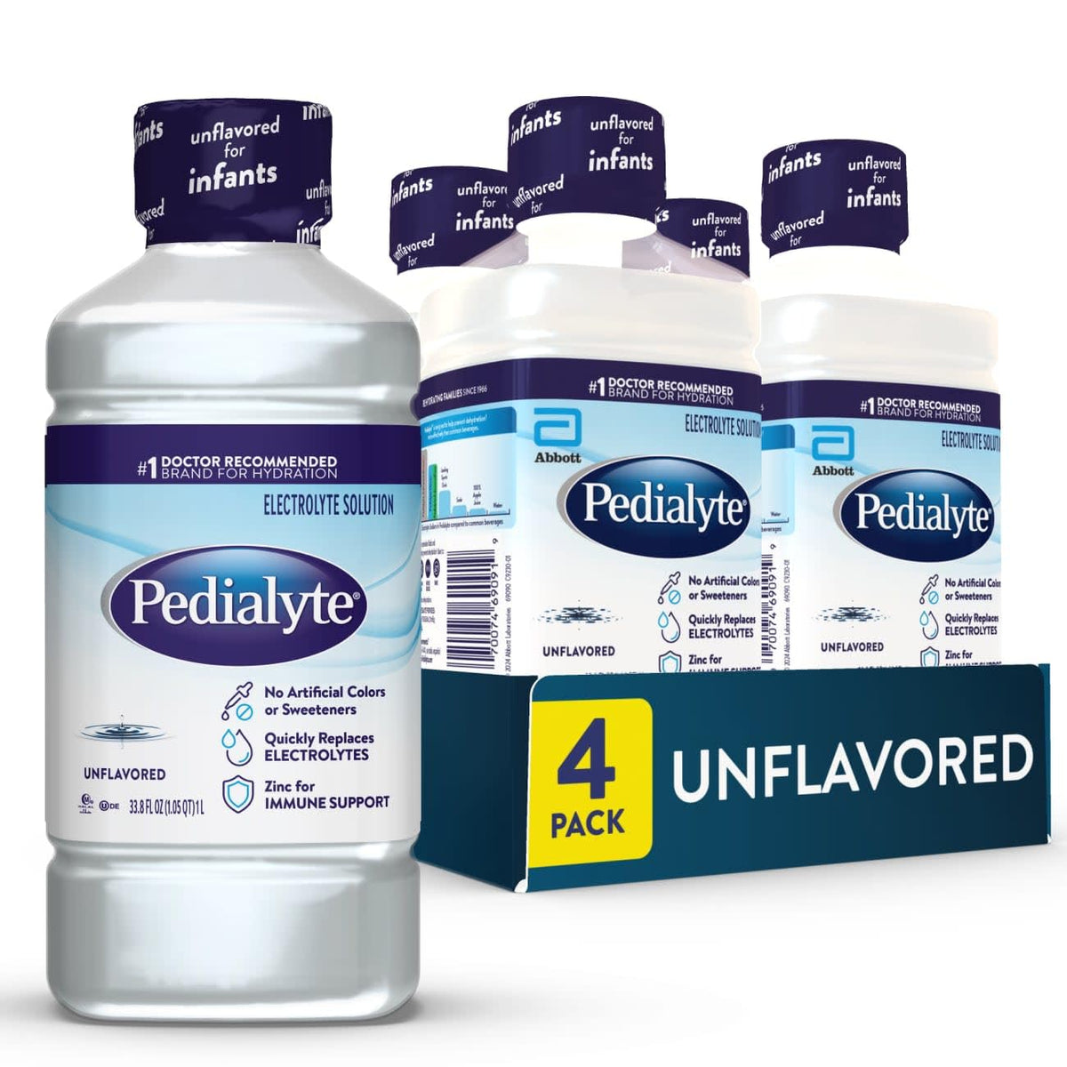 Pedialyte Electrolyte Drink , Hydration Drinks for Kids & Adults, Unflavored, 1 Liter, Pack of 8