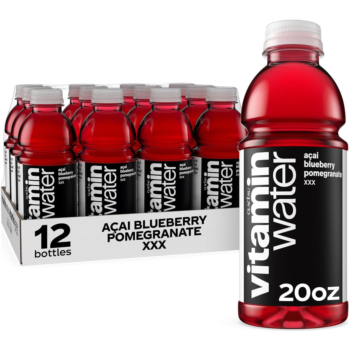 vitaminwater Focus Kiwi Strawberry, Flavored Water Beverage Bottles, 20 fl oz, 12 Pack