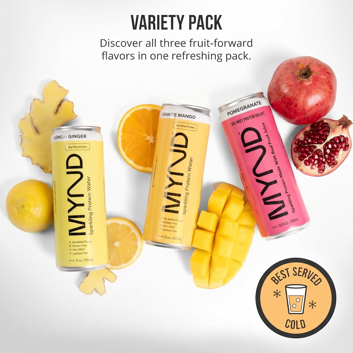 MYND Sparkling Protein Water, Variety Pack, 12 Pack