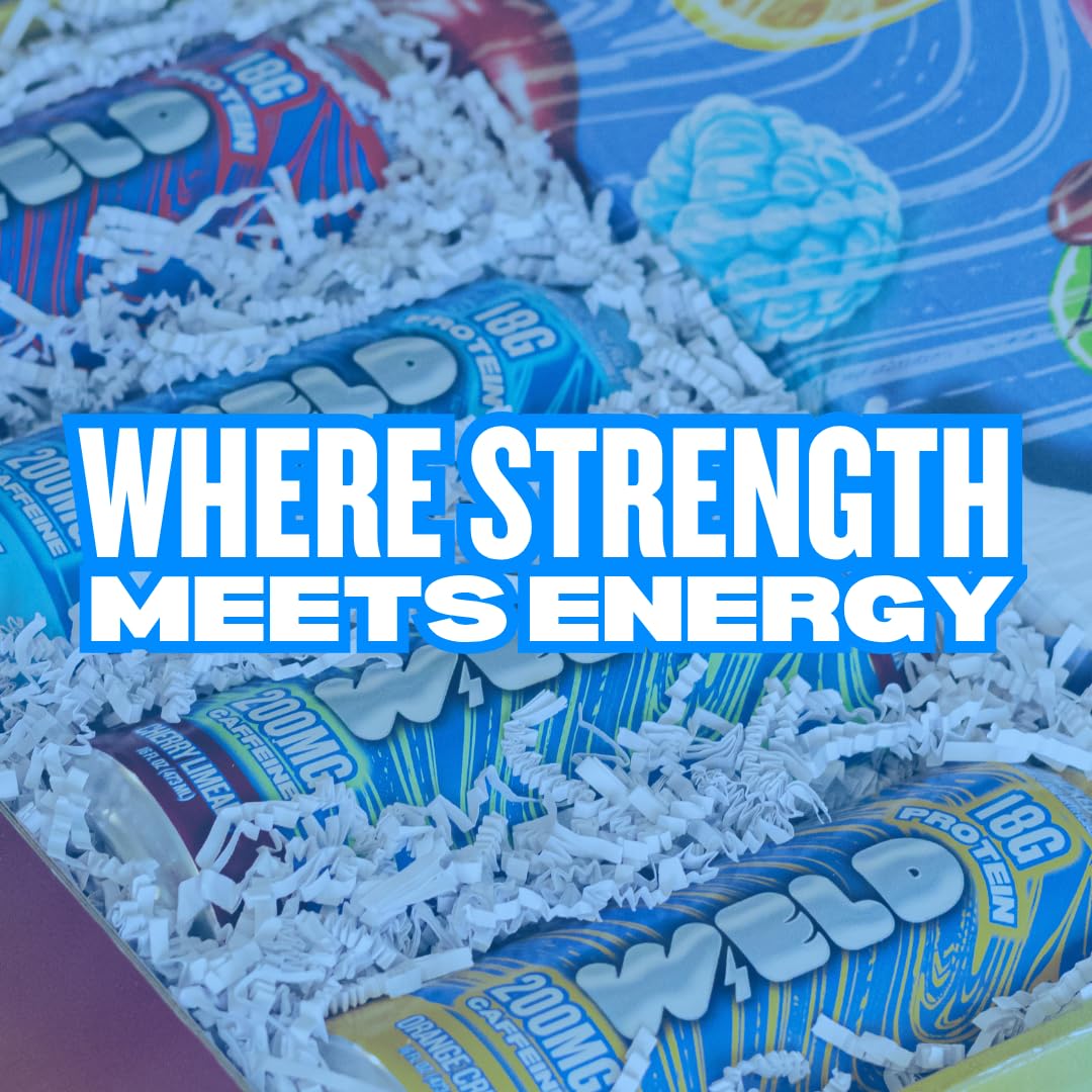 WELD Protein Energy Drink — 18g Whey Protein Isolate + 200mg Caffeine, Zero Sugar Protein Energy Drink with B Vitamins, Clear Protein Drink for Pre-Workout & Focus, Variety Pack, 16 Fl Oz Cans (12 Pack)
