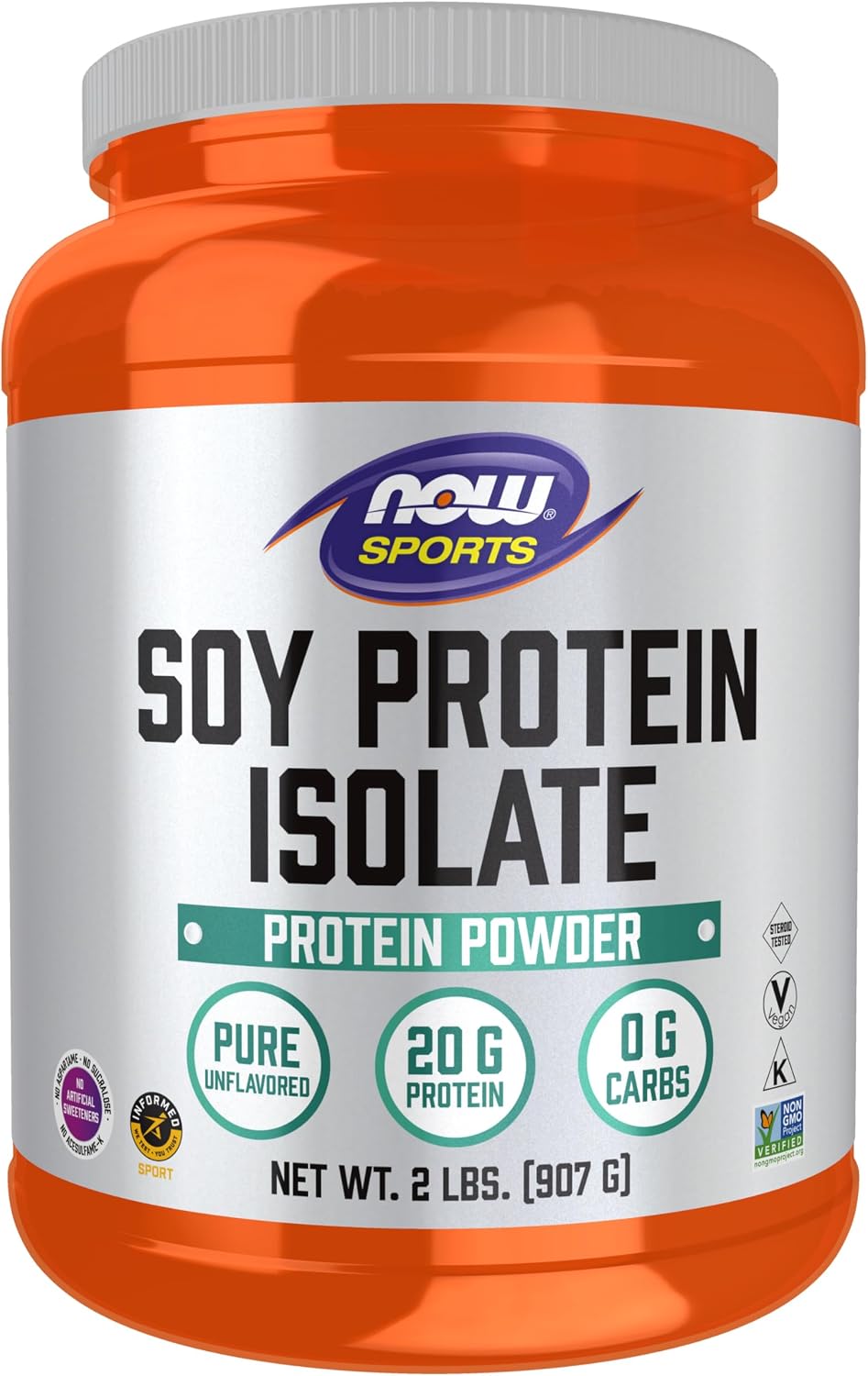 NOW Sports, Soy Protein Isolate 20g, Unflavored Powder, 2 lbs