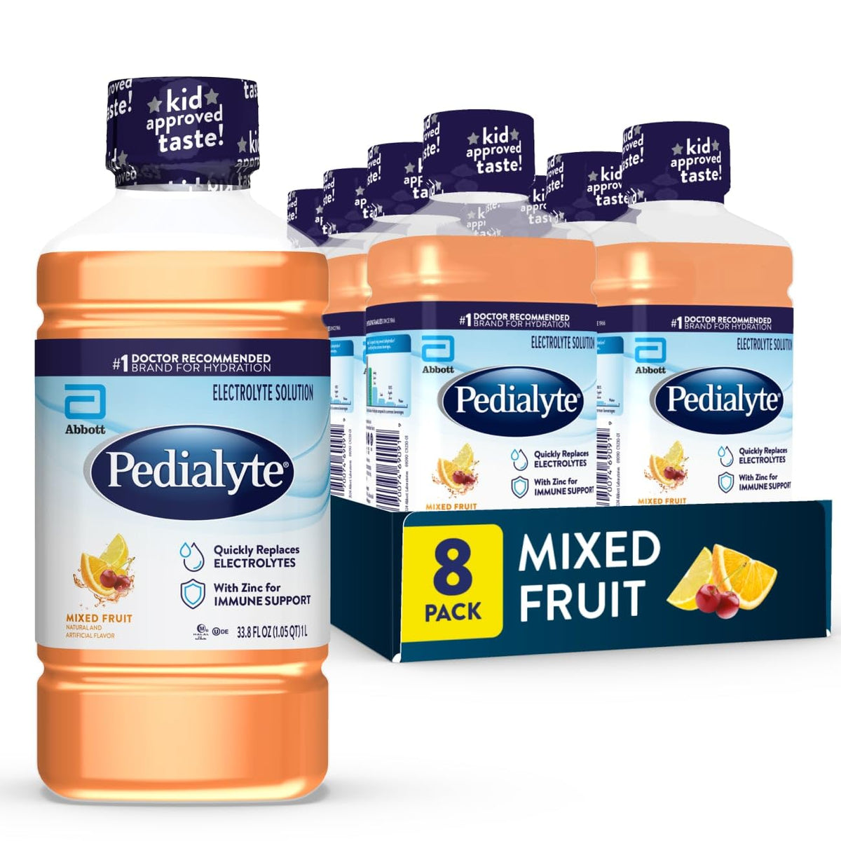 Pedialyte Electrolyte Drink , Hydration Drinks for Kids & Adults, Unflavored, 1 Liter, Pack of 8