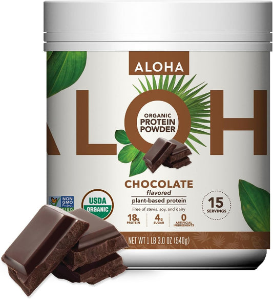 ALOHA Organic Plant Based Protein Powder, Stevia Free, Chocolate, 19.6 oz, 15 Servings