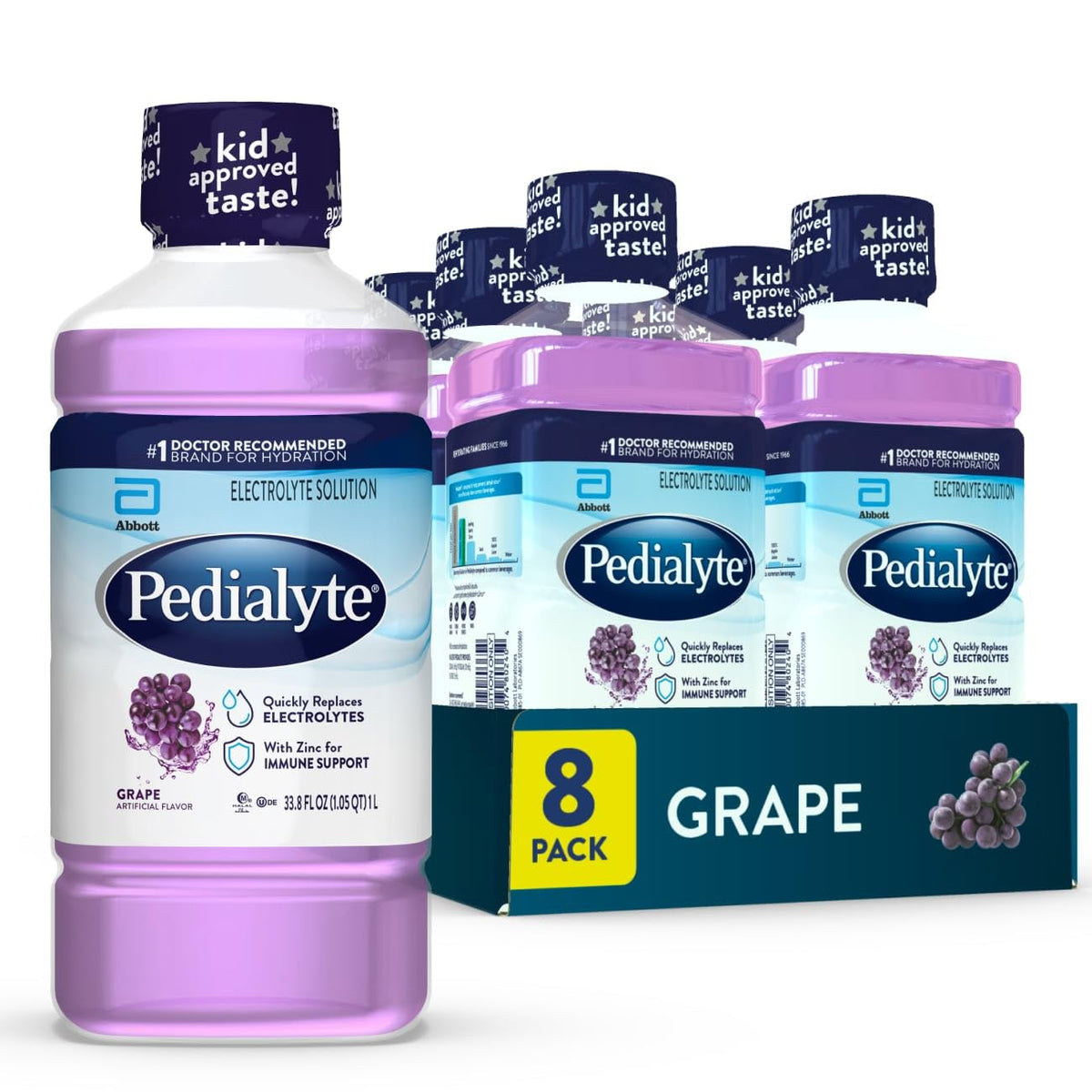 Pedialyte Electrolyte Drink , Hydration Drinks for Kids & Adults, Unflavored, 1 Liter, Pack of 8
