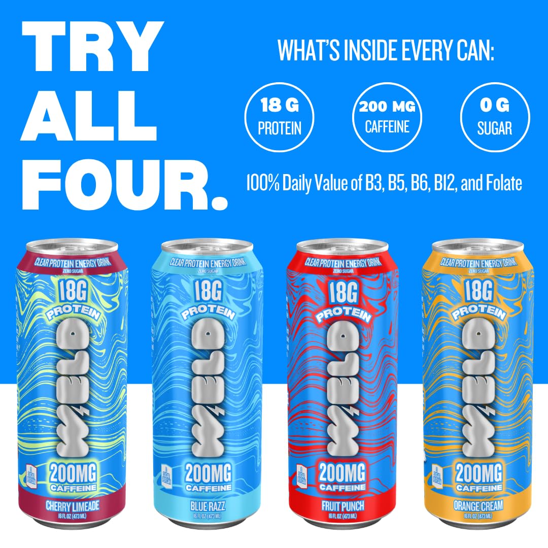 WELD Protein Energy Drink — 18g Whey Protein Isolate + 200mg Caffeine, Zero Sugar Protein Energy Drink with B Vitamins, Clear Protein Drink for Pre-Workout & Focus, Variety Pack, 16 Fl Oz Cans (12 Pack)