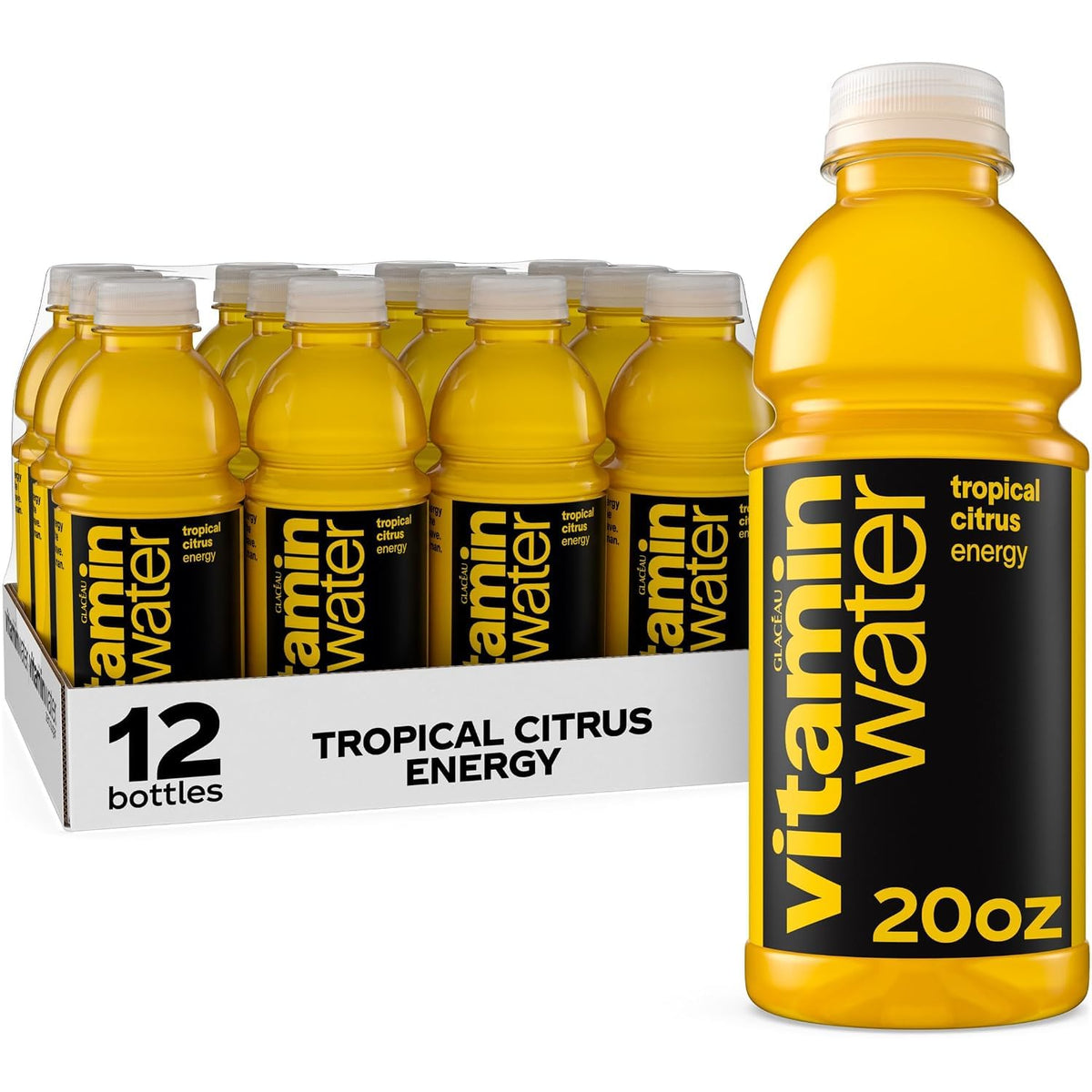 vitaminwater Focus Kiwi Strawberry, Flavored Water Beverage Bottles, 20 fl oz, 12 Pack