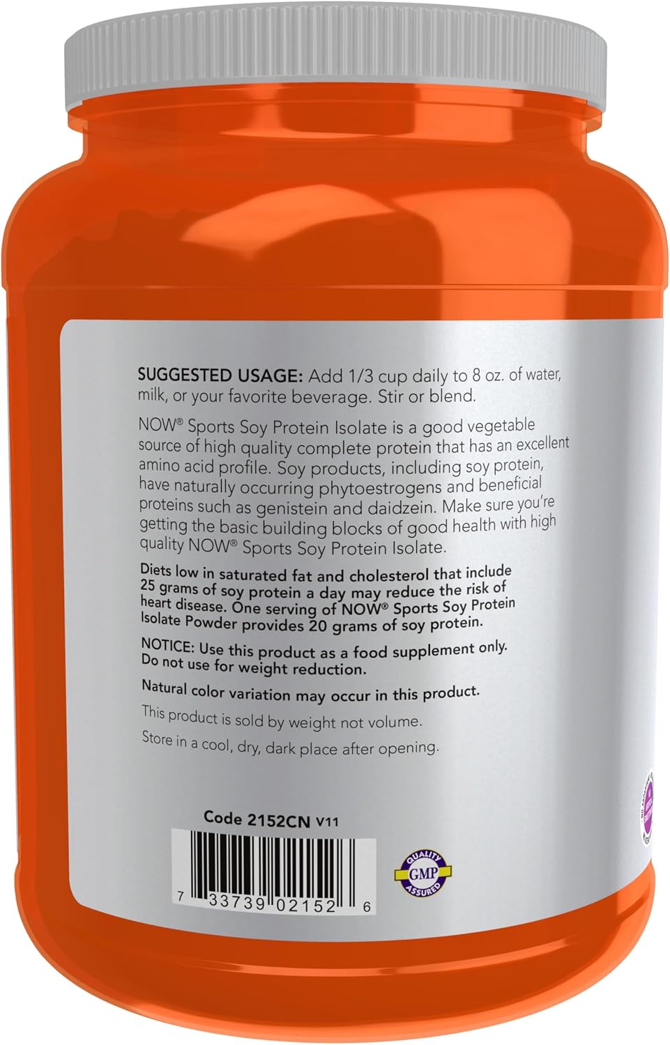 NOW Sports, Soy Protein Isolate 20g, Unflavored Powder, 2 lbs