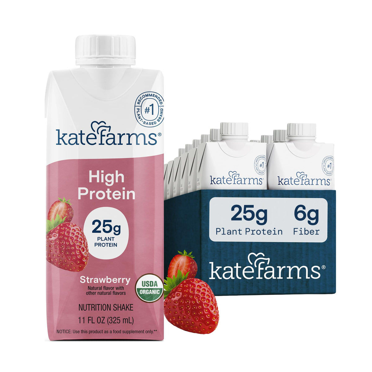KATE FARMS Organic High Protein Vanilla Shake, 25g Protein, 12 Pack