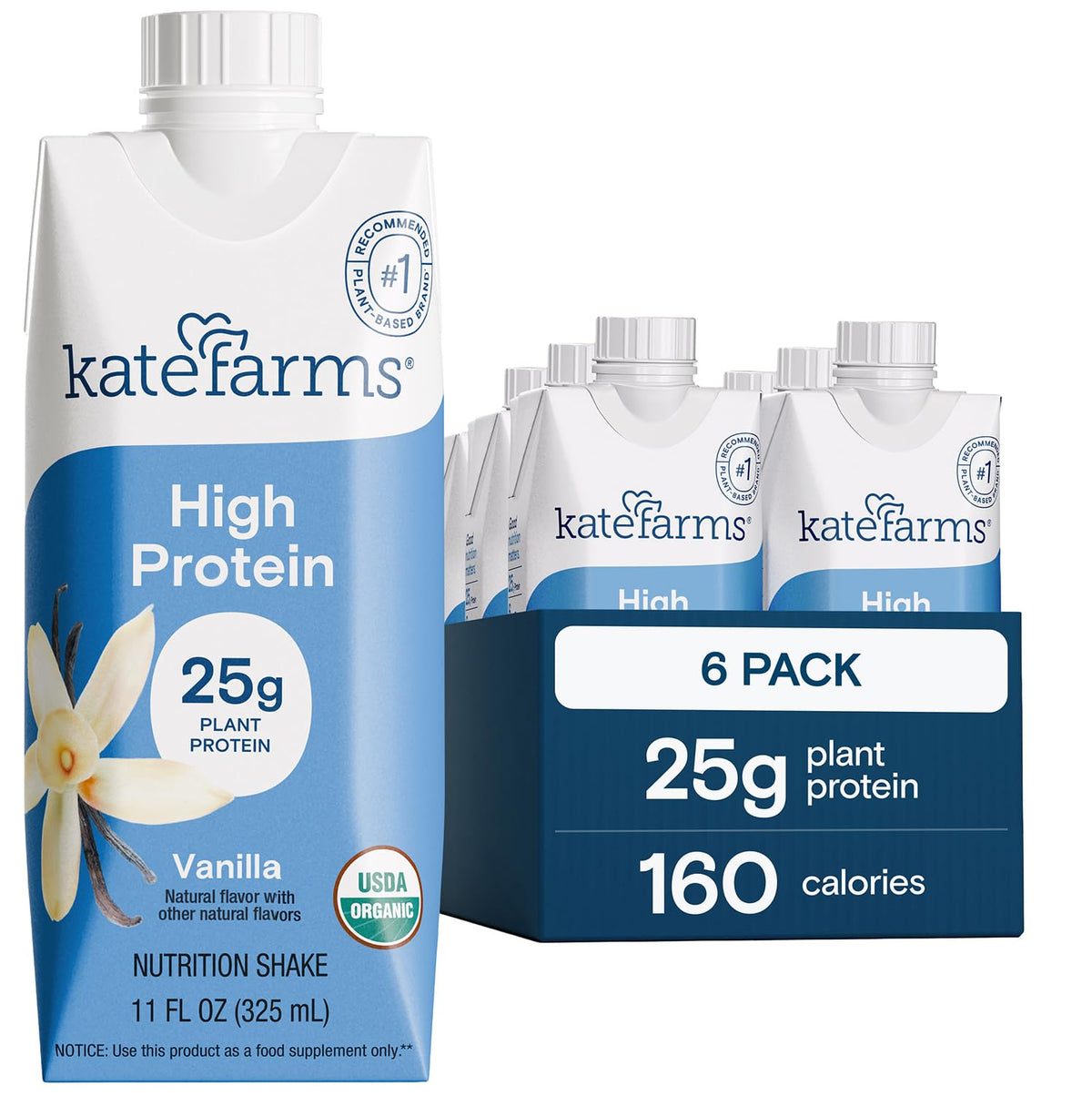 KATE FARMS Organic High Protein Vanilla Shake, 25g Protein, 12 Pack