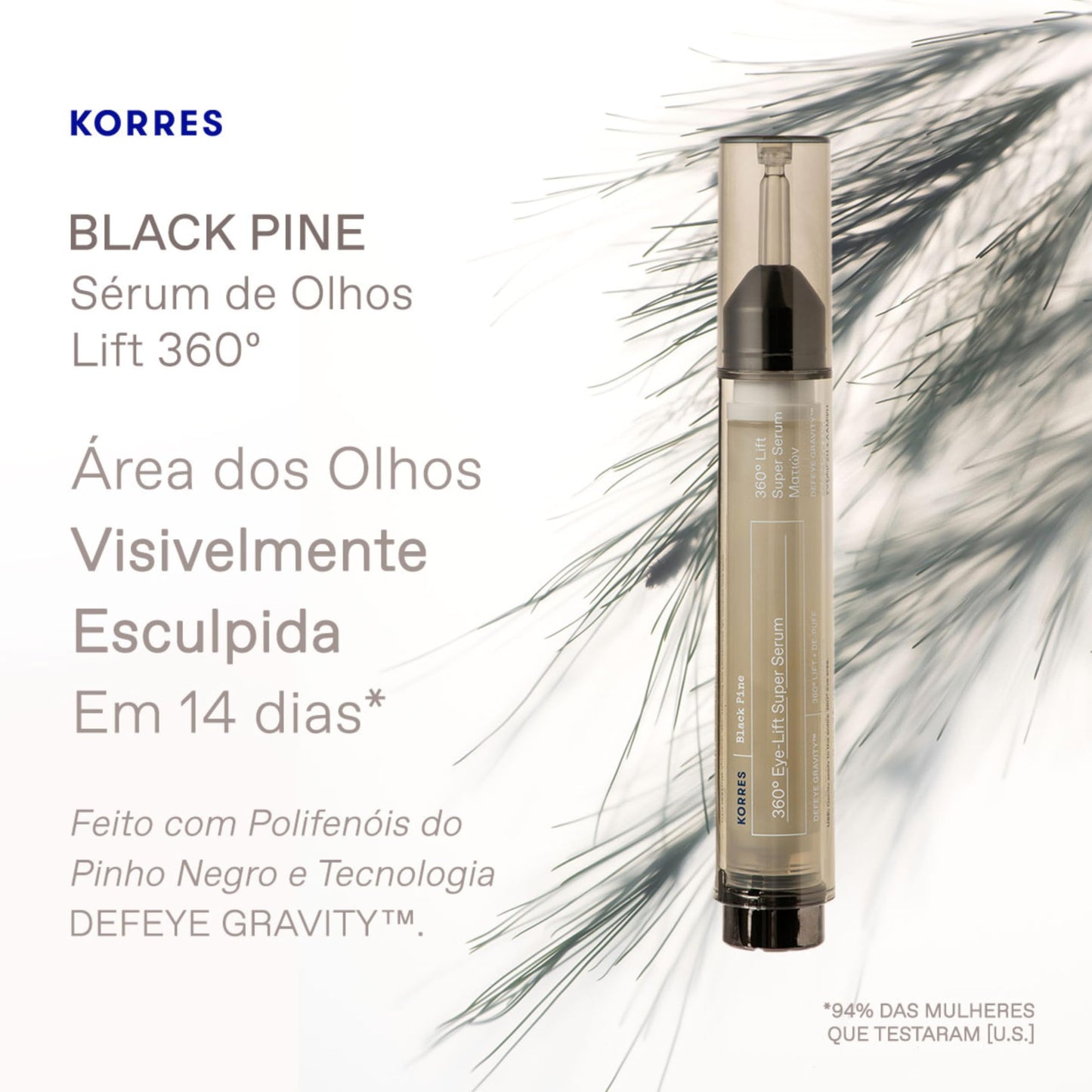 KORRES Black Pine 3D Eye-Lift Super Serum, Under Eye Serum for Dark Circles 15 Ml