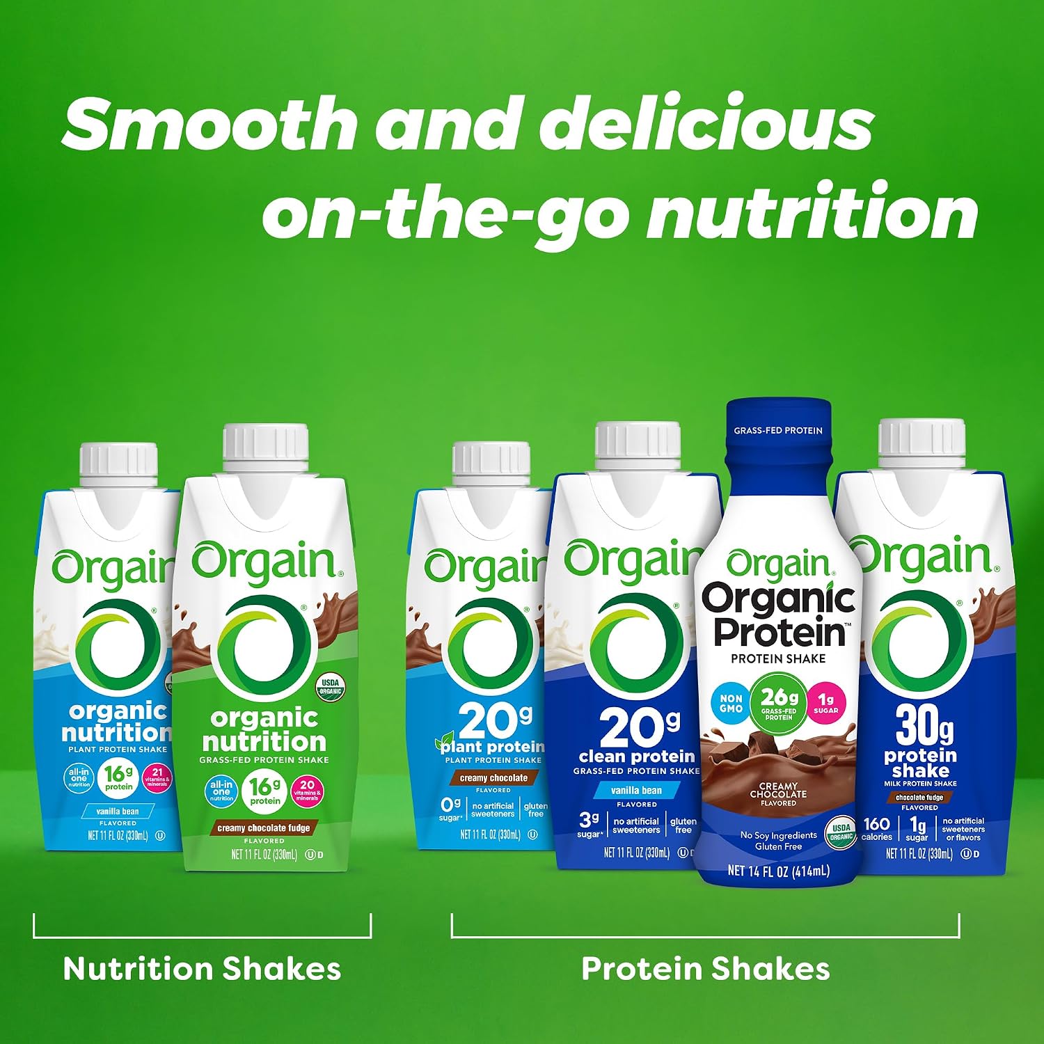 ORGAIN Organic Creamy Chocolate Fudge Shake 12 Pack, 11 FZ | Ready to drink grass-fed dairy protein, meal replacement, 20 vitamins & minerals, fruits & vegetables, non-GMO, gluten-free