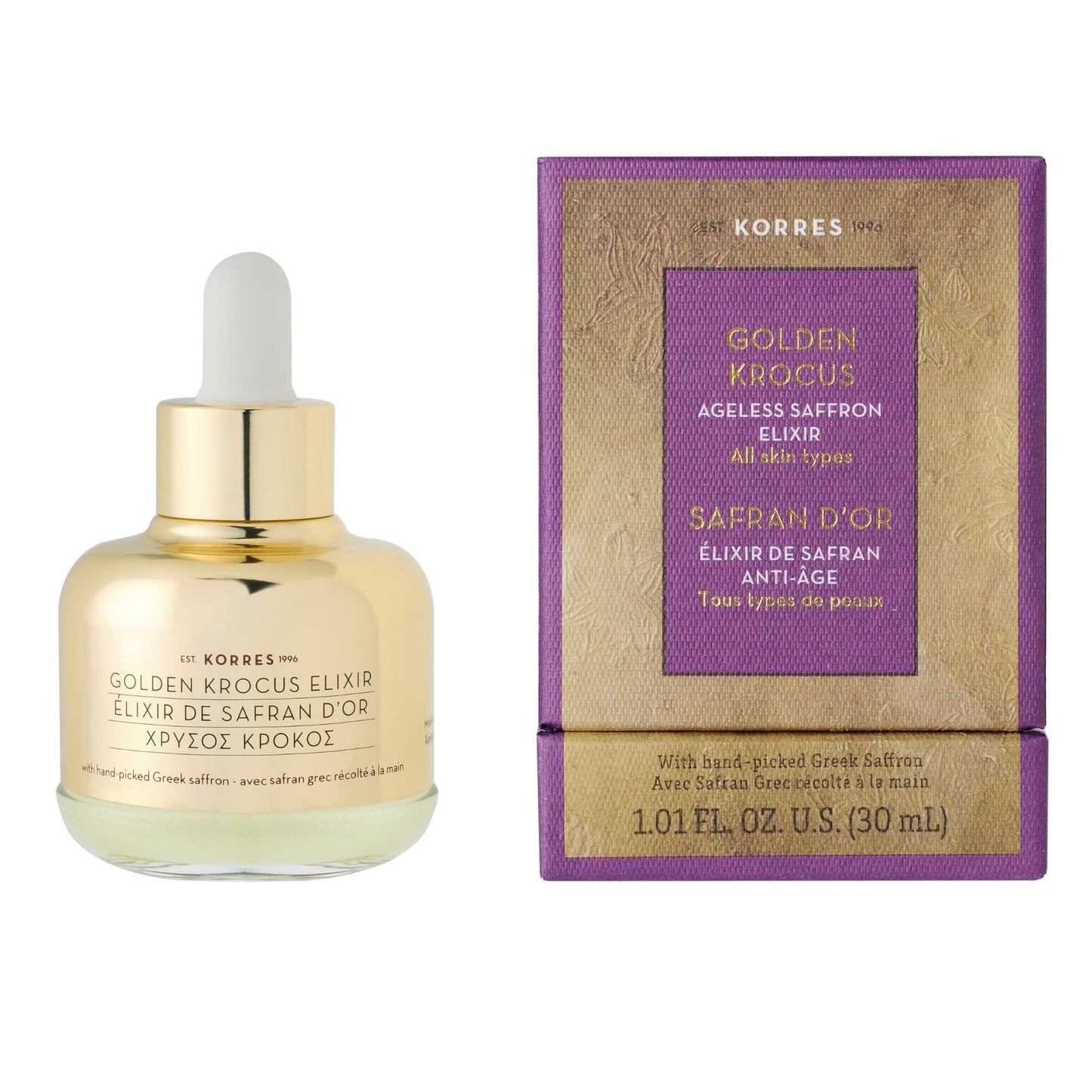 KORRES Golden Krocus Anti-Aging Face Serum with Greek Saffron, Lightweight Skincare Treatment for Radiance, Hydration & Firmness, Fine Line & Wrinkle Serum For Women & Men, Clean Beauty, 1 Fl Oz