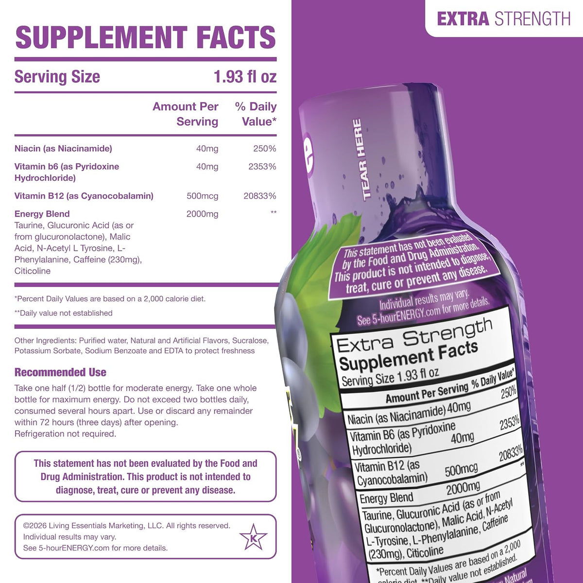5-hour ENERGY GRAPE Flavor, 20 Count, Extra Strength Energy Shot