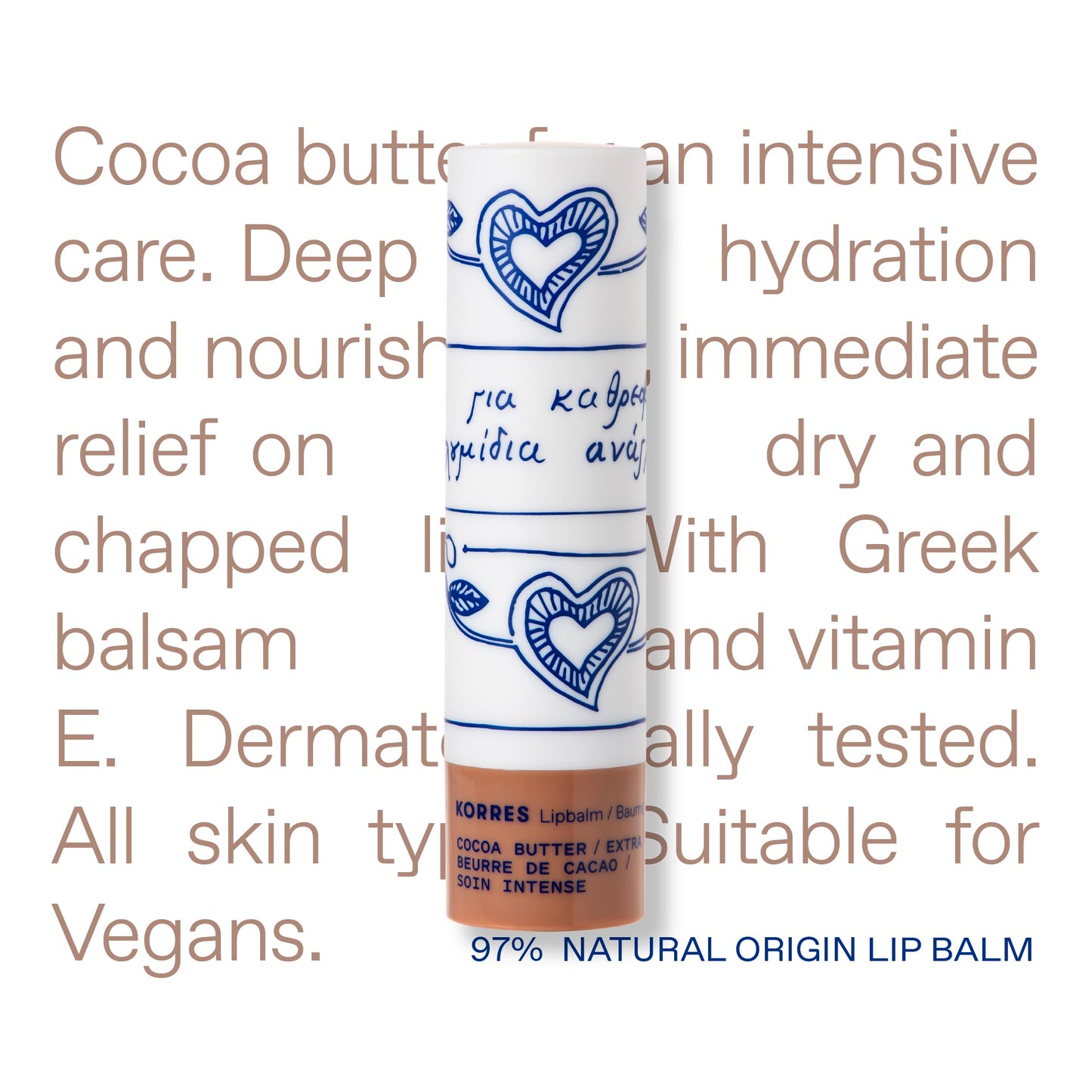 KORRES Lip Butter Stick Cocoa Butter Hydrating Lip Balm with Greek Hypericum Balsam Oil, Moisturizing & Subtle Tint for Soft Lips, Lip Care for Women & Men, 0.17 oz
